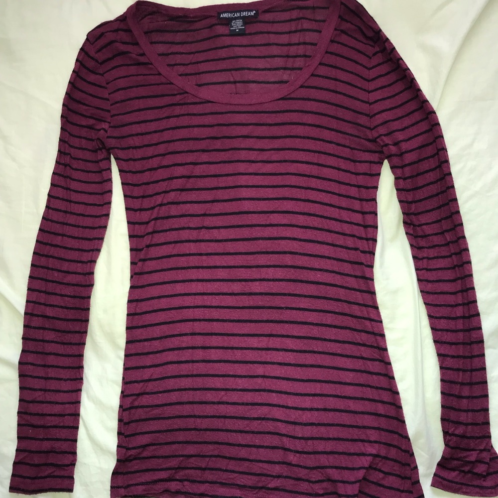 Maroon Striped Long-Sleeved Top